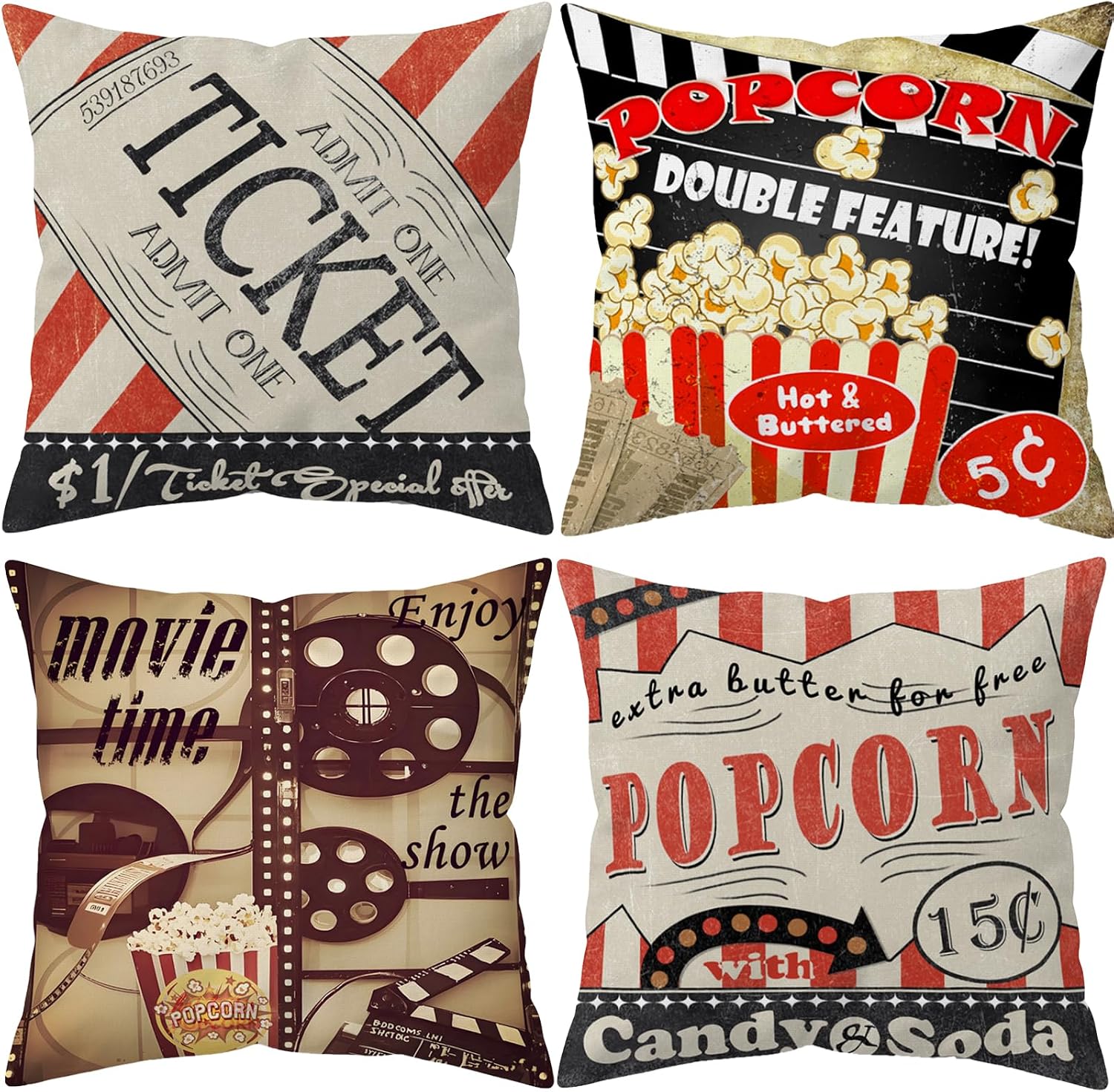 4 Peças Capas de Almofada Deco - Home Cinema Tickets avaliação e preço